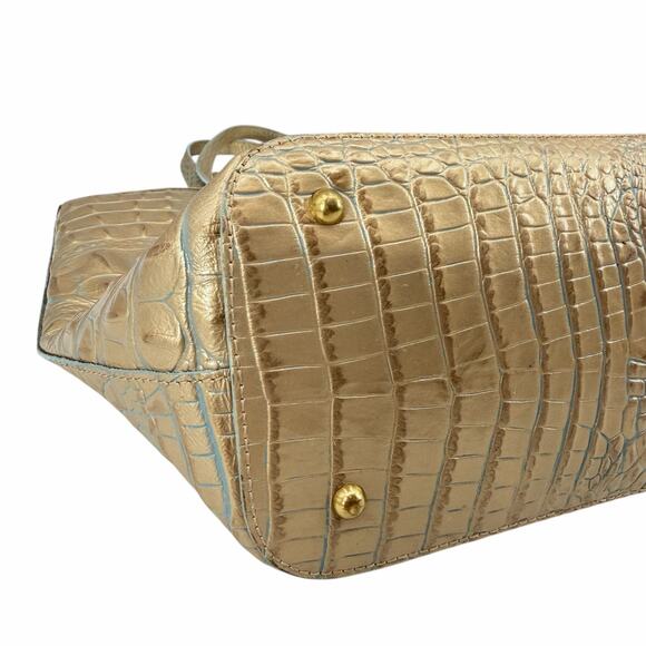 Brahmin Medium Asher Tote Metallic Gold Crocodile Embossed Leather Bag Purse - Picture 4 of 13